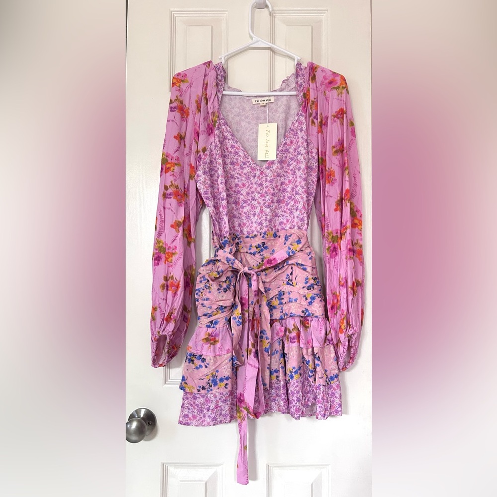 Mixed print ruffle mini dress size small
